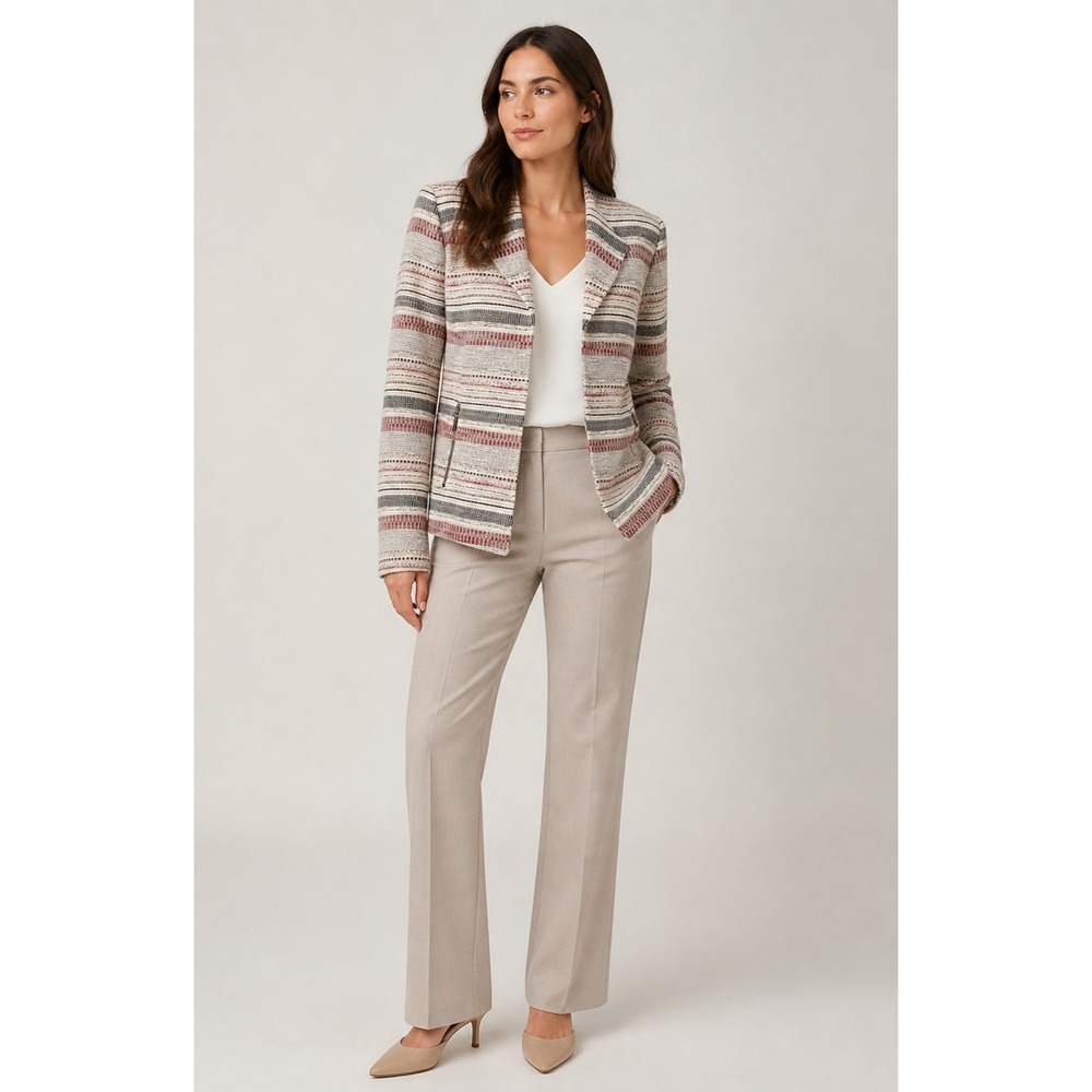 Tahari Open Front Blazer Jacket Womens 10 Multicolor Knit Pockets Quiet Luxury